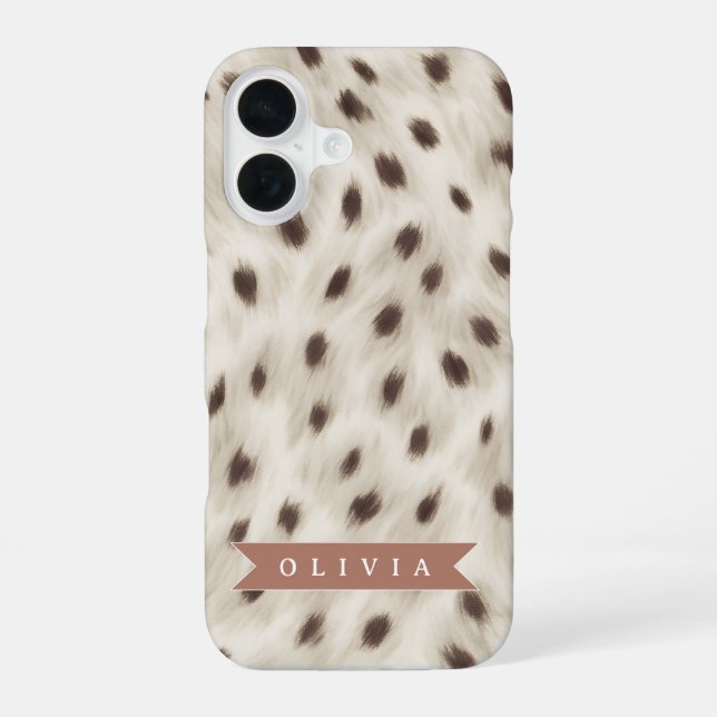 Personalized Chic Neutral Leopard Animal Print iPhone 16 Hülle (Rückseite)