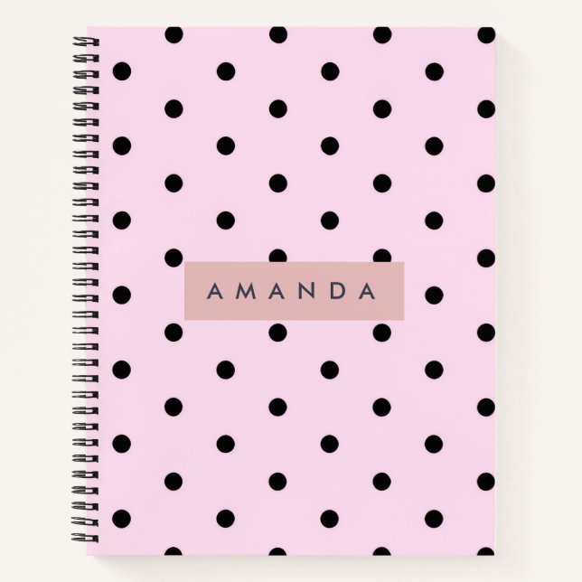 Personalized Chic Pink and Black Polka Dot Notizbuch (Vorderseite)