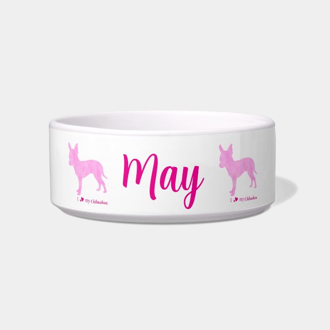 Personalized Chihuahua Pet Bowl  Pink Silhouette  Napf (Vorderseite)