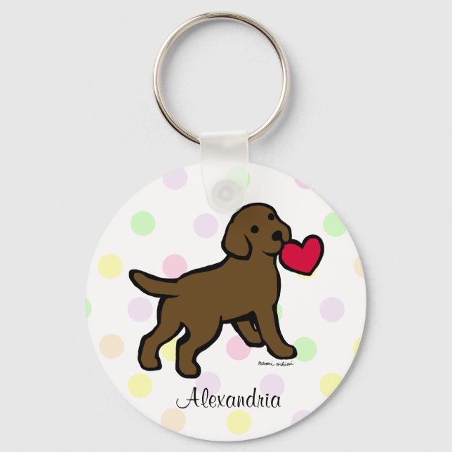 Personalized Chocolate Lab Puppy and Red Heart Schlüsselanhänger (Vorderseite)