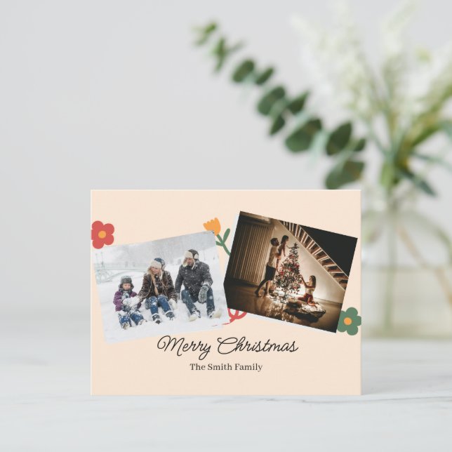 Personalized Christmas Aesthetic Cat Family Feiertagspostkarte (Stehend Vorderseite)