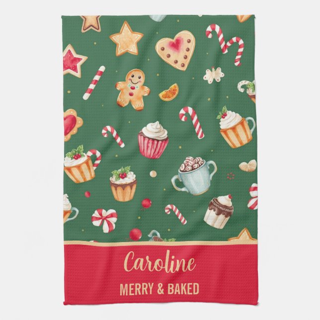 Personalized Christmas Baking Pattern Geschirrtuch (Vertikal)