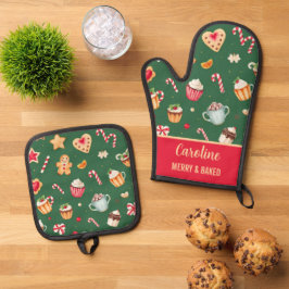 Personalized Christmas Baking Pattern Ofenhandschuh & Topflappen-Set