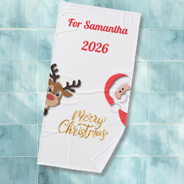 Personalized Christmas Bath Towel - Santa Design  Badehandtuch