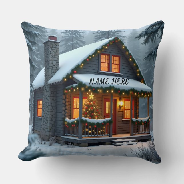 Personalized Christmas Cabin 2 Kissen (Vorderseite)