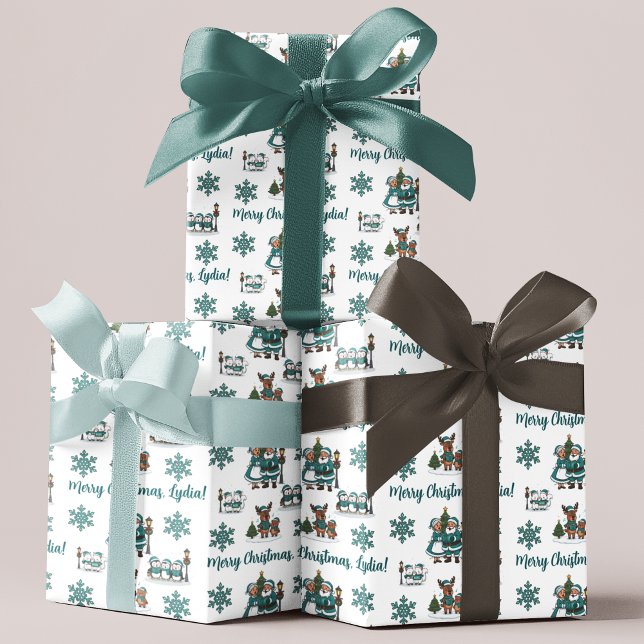 Personalized Christmas Carol Wrapping Paper Sheets Geschenkpapier Set (Celebrate someone special with this adorable personalized Christmas Caroling wrapping paper! )