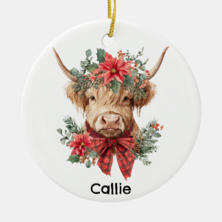Personalized Christmas Highland Cow Keramik Ornament