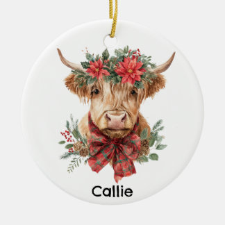 Personalized Christmas Highland Cow Keramik Ornament