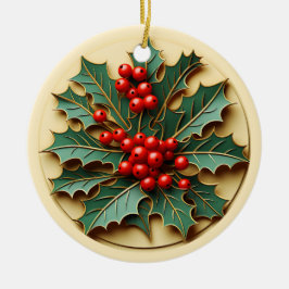 Personalized Christmas Holly Keramik Ornament