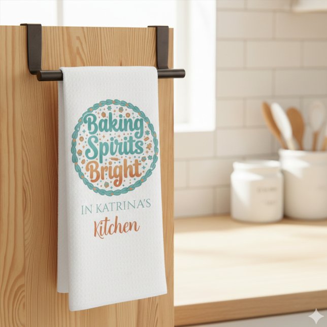 Personalized Christmas Kitchen Towels Geschirrtuch (Celebrate the holiday this season with this fun personalized, "Baking Spirits Bright" kitchen towel!)