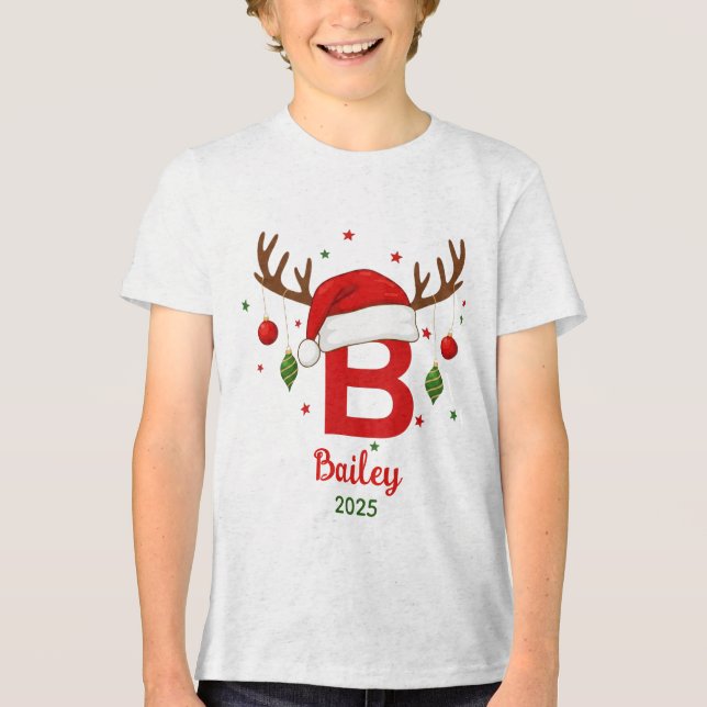 Personalized Christmas Monogram B Santa Hat Tri-Blend Shirt (Vorderseite)