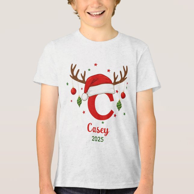 Personalized Christmas Monogram C Santa Hat Tri-Blend Shirt (Vorderseite)