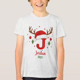 Personalized Christmas Monogram J Santa Hat Tri-Blend Shirt