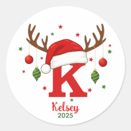 Personalized Christmas Monogram K Santa Hat Runder Aufkleber