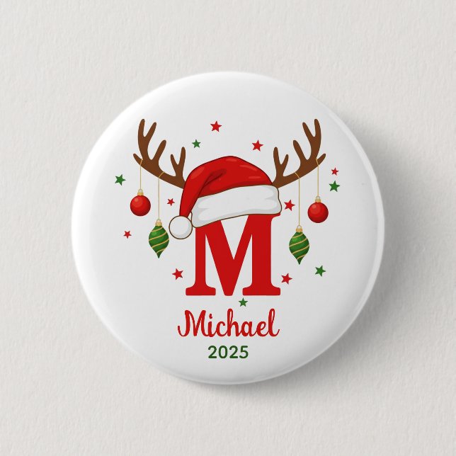 Personalized Christmas Monogram M Santa Hat Button (Vorderseite)