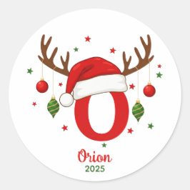 Personalized Christmas Monogram O Santa Hat Runder Aufkleber