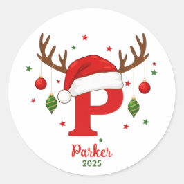 Personalized Christmas Monogram P Santa Hat Runder Aufkleber