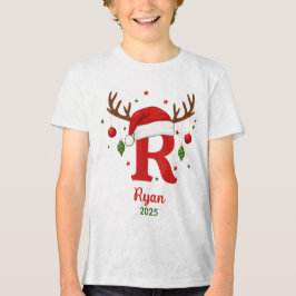Personalized Christmas Monogram R Santa Hat Tri-Blend Shirt