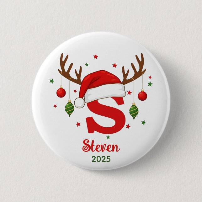 Personalized Christmas Monogram S Santa Hat Button (Vorderseite)
