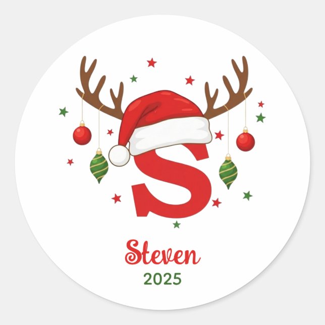 Personalized Christmas Monogram S Santa Hat Runder Aufkleber (Vorderseite)