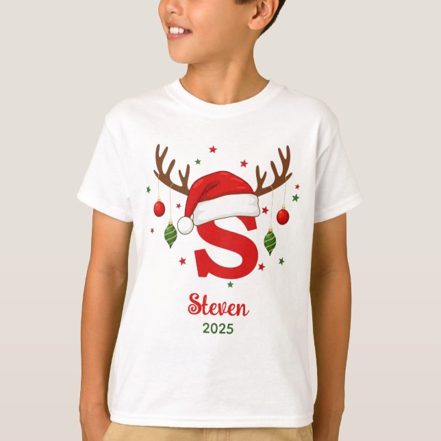 Personalized Christmas Monogram S Santa Hat T-Shirt (Vorderseite)
