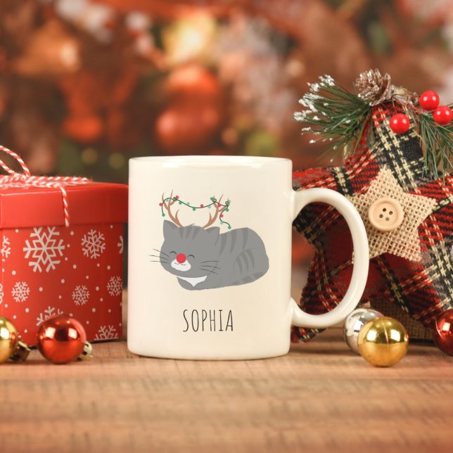 Personalized Christmas Mug, Cat Lover Reindeer Zweifarbige Tasse (Von Creator hochgeladen)