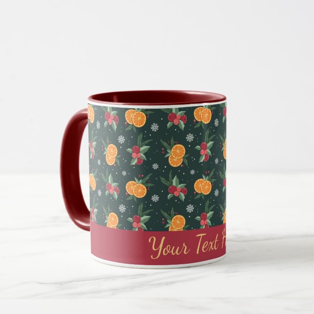 Personalized Christmas Mug with Oranges and Holly Tasse (Vorderseite Links)