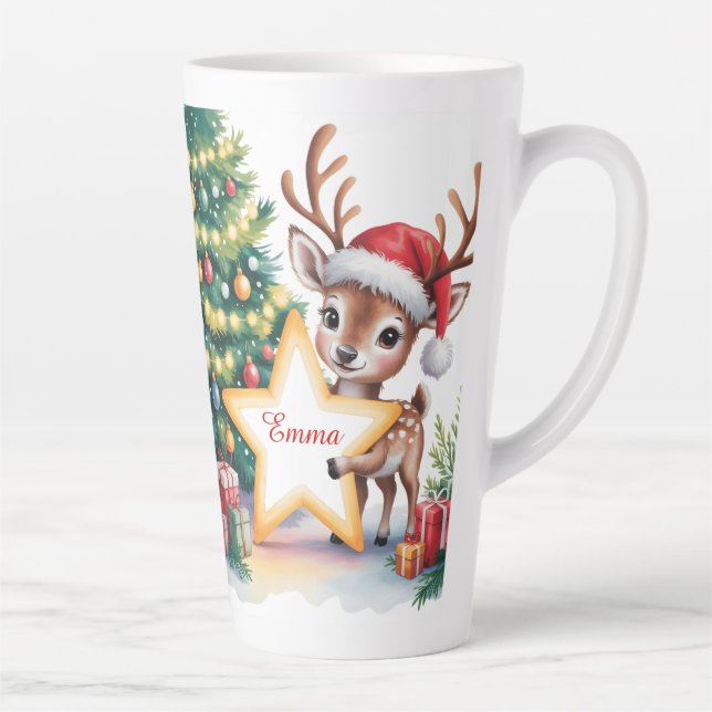 Personalized Christmas Reindeer Custom Name  Milchtasse (Rechts)