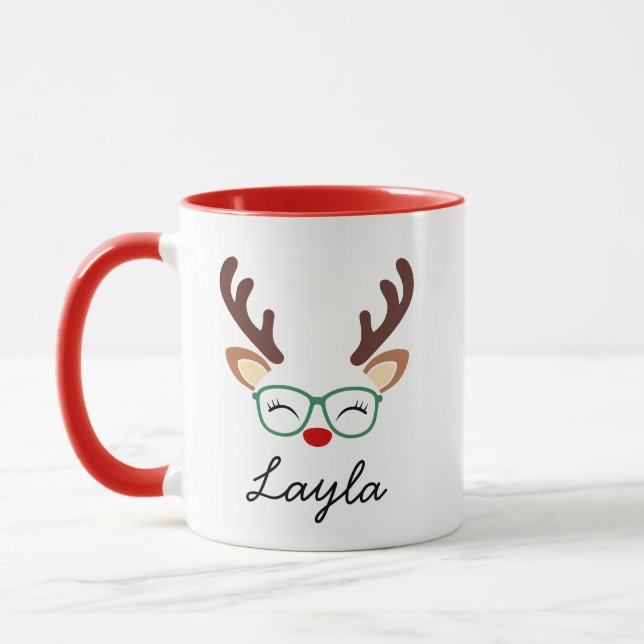 Personalized Christmas Reindeer Mug | Cute Holiday Tasse (Links)