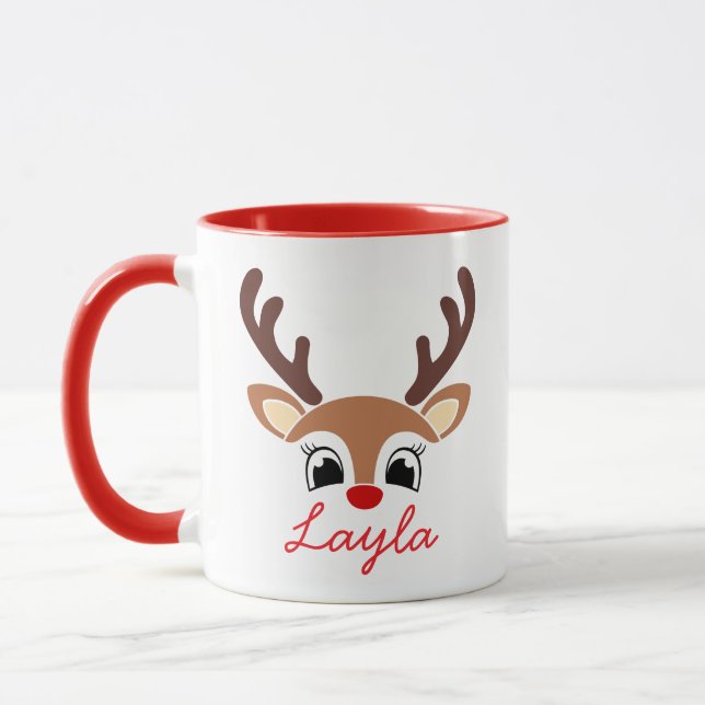 Personalized Christmas Reindeer Mug | Cute Holiday Tasse (Links)