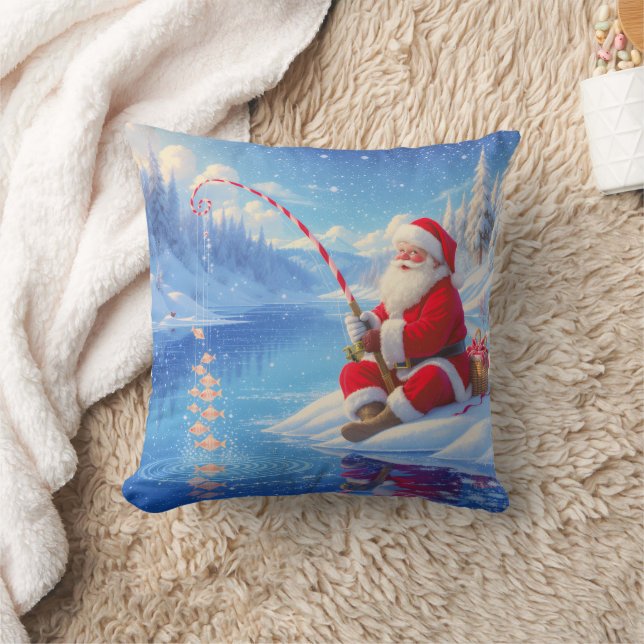 Personalized Christmas Santa Ice Fishing   Kissen (Decke)