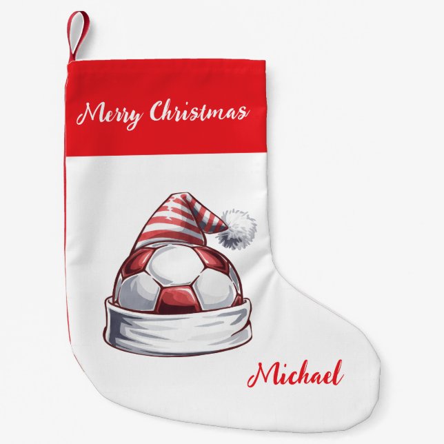 Personalized Christmas Soccer Ball with hat santa  Kleiner Weihnachtsstrumpf (Vorderseite)