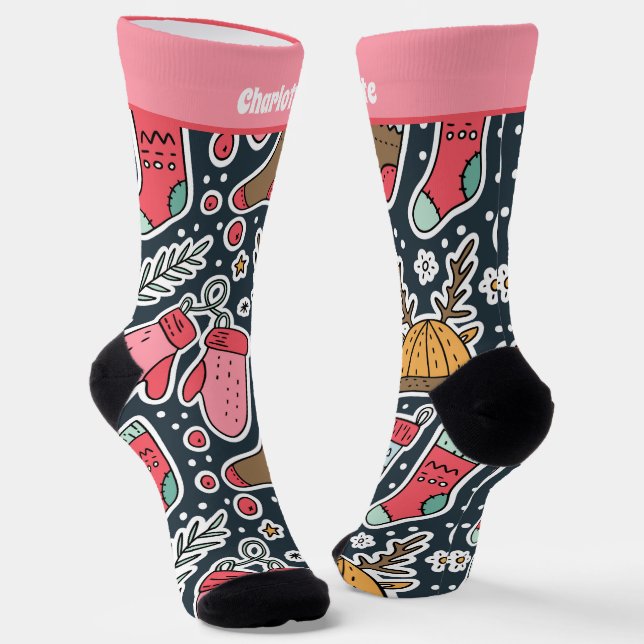 Personalized Christmas Sock And Mitten Pattern Socken (Gewinkelt)