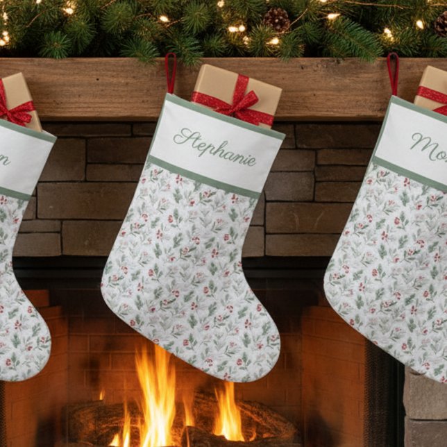 Personalized Christmas Stocking - Holly & Berry Großer Weihnachtsstrumpf (Personalized Christmas holiday stocking
)