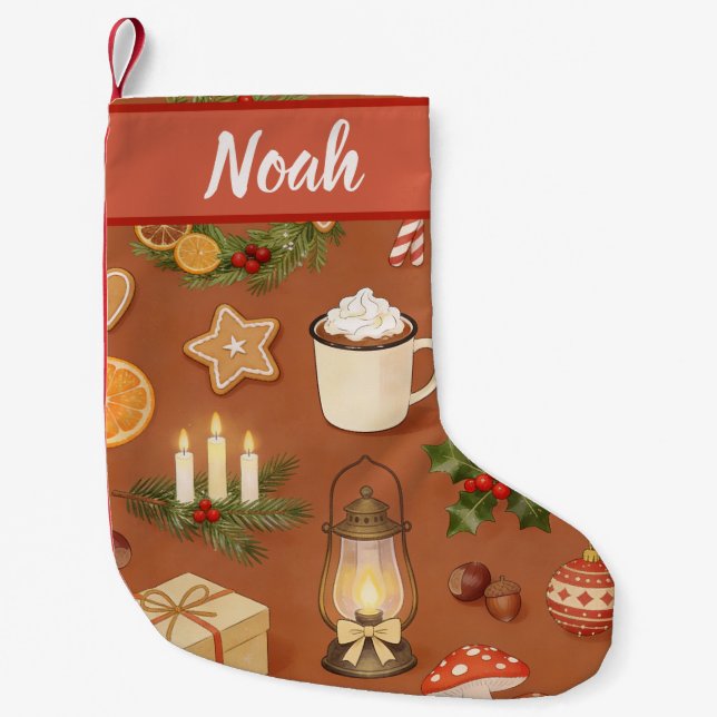 Personalized Christmas Stocking with Cozy Hot  Kleiner Weihnachtsstrumpf (Vorderseite)