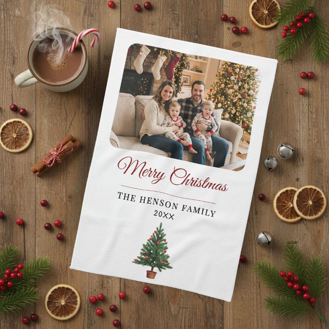 Personalized Christmas Tree Family Photo Geschirrtuch (Von Creator hochgeladen)