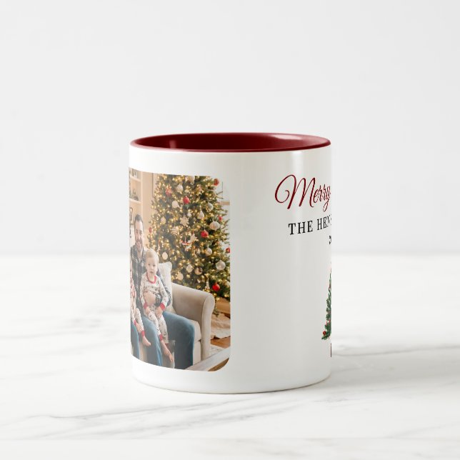Personalized Christmas Tree Family Photo  Zweifarbige Tasse (Mittel)