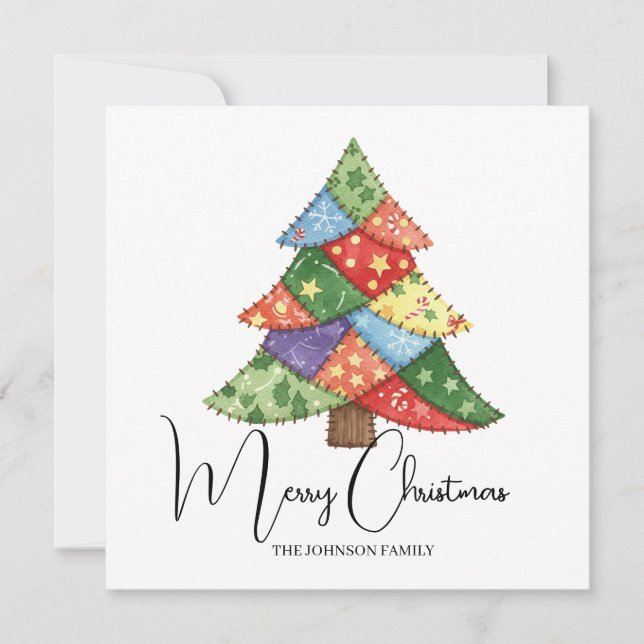 Personalized Christmas tree patchwork prints Karte (Vorderseite)