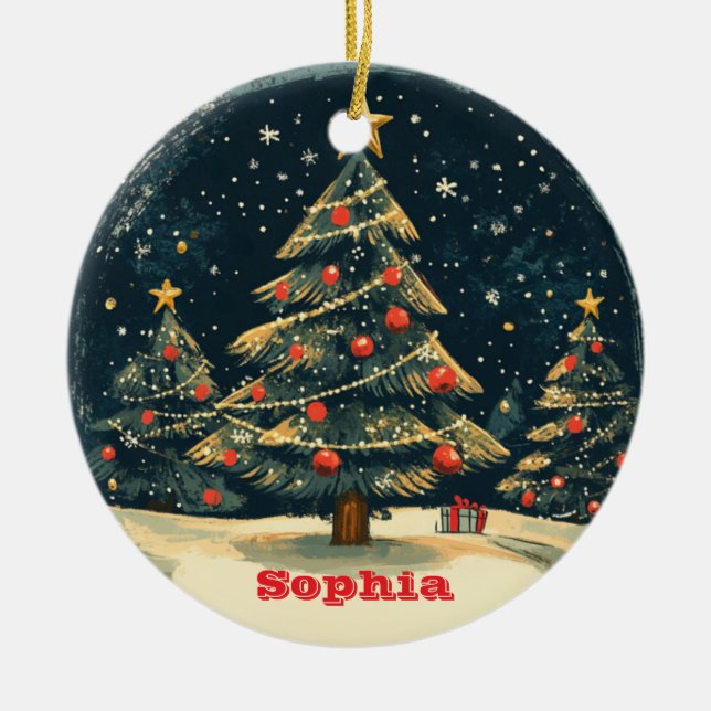 Personalized Christmas Tree Vintage Nostalgia Keramik Ornament (Vorne)