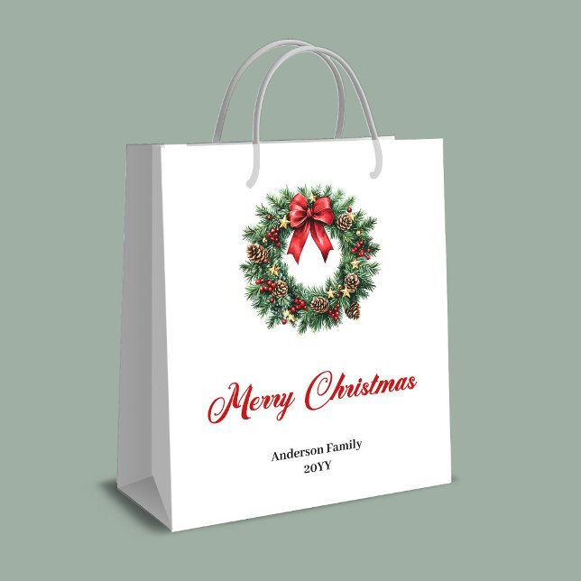 Personalized Christmas wreath bag minimalist style Mittlere Geschenktüte (Personalized Christmas wreath bag minimalist style)