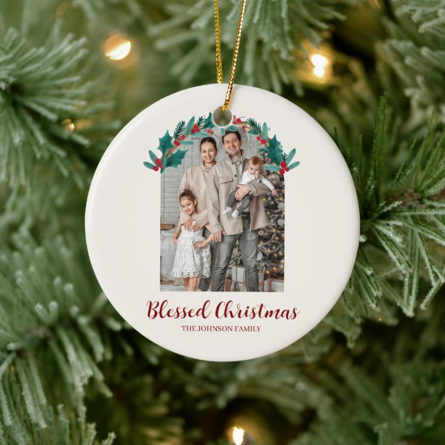 Personalized Christmas Wreath Photo Ornament (Baum)