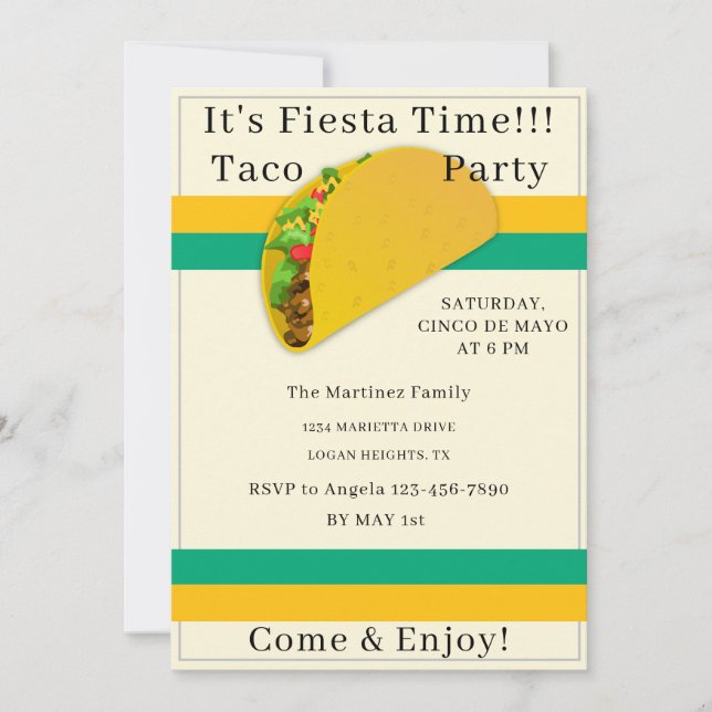 Personalized Cinco de Mayo Taco Party Invitation Einladung (Vorderseite)
