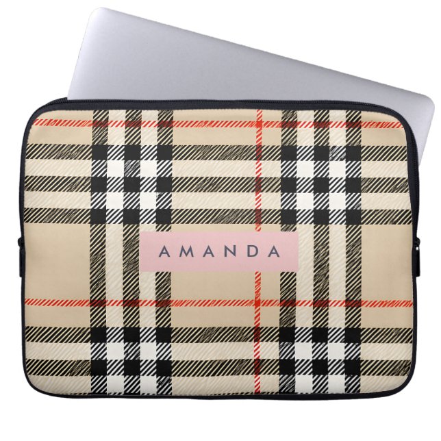 Personalized Classic Tan, Black & Red Plaid Laptopschutzhülle (Vorderseite)