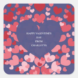 Personalized Classroom Valentine with Hearts Quadratischer Aufkleber