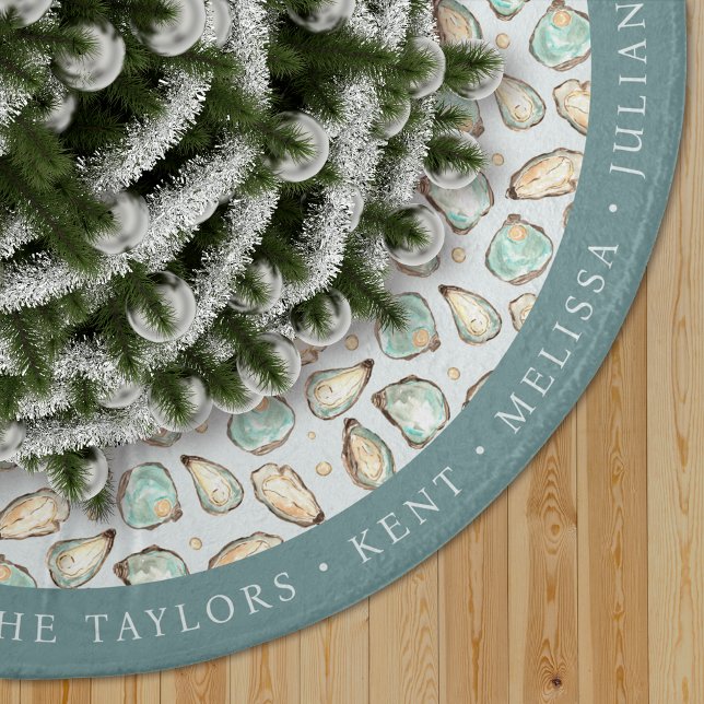 Personalized Coastal Oyster Shell Polyester Weihnachtsbaumdecke (Von Creator hochgeladen)