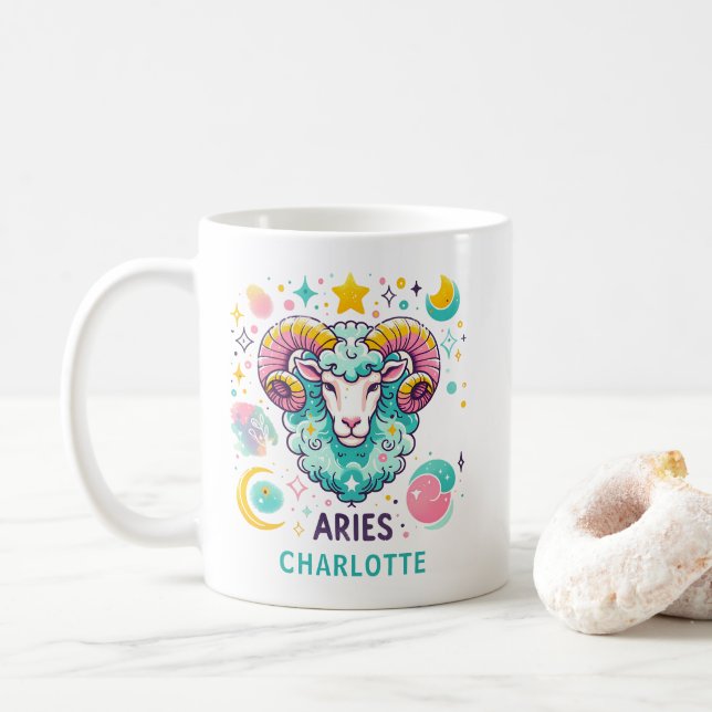 Personalized Colorful Aries Zodiac Astrology Sign Kaffeetasse (Mit Donut)
