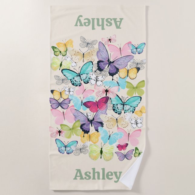 Personalized Colorful Butterflies  Strandtuch (Vorderseite)