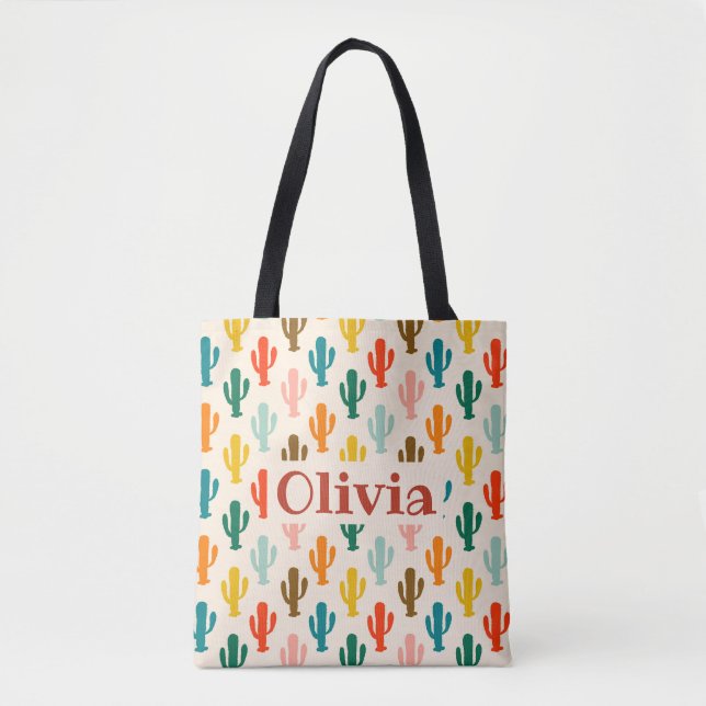 Personalized Colorful Cacti Pattern Tote Bag (Vorderseite)