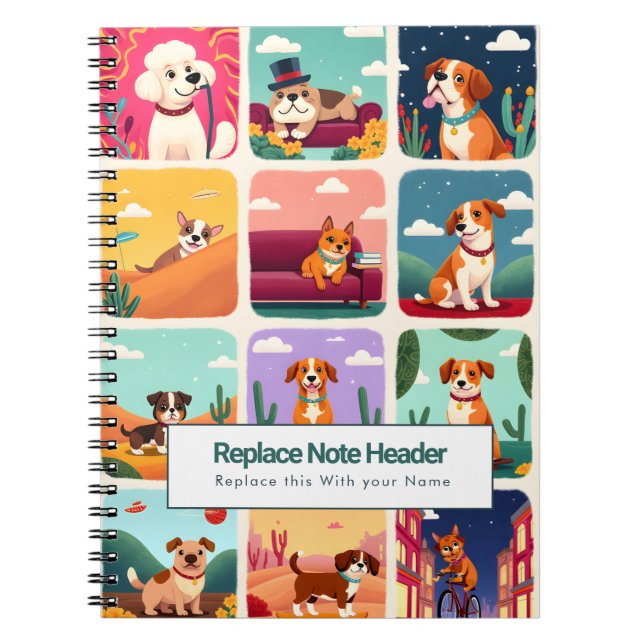 Personalized Colorful Cute Dogs Notebook Notizblock (Vorderseite)
