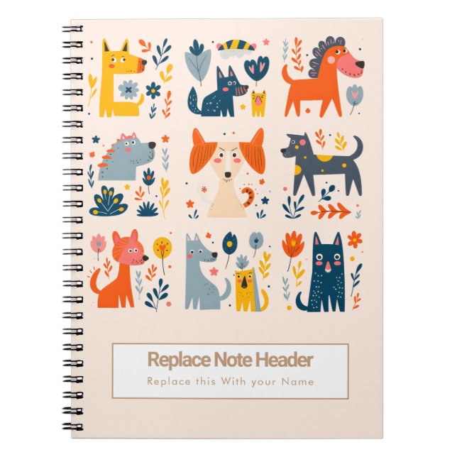 Personalized Colorful Cute Dogs Notebook Notizblock (Vorderseite)